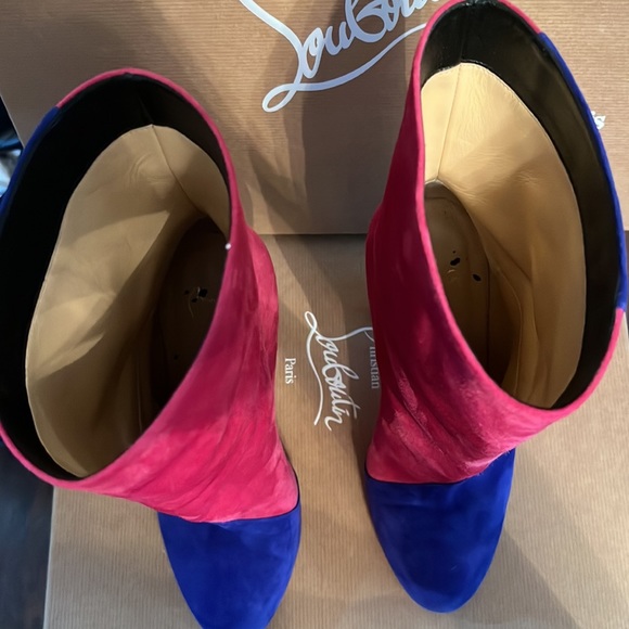 Louboutin Botty Doubke 100 veau velours azulejo 38 Barbie boots - Picture 4 of 11